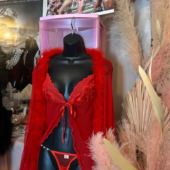 Luxurious Scarlet Lace Robe Set - Picture 4 of 4